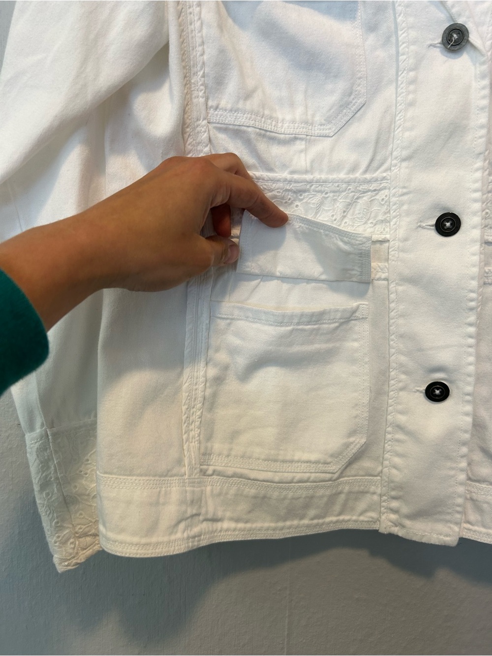 White Utility Button-Front Jacket by Rina - Picture 6 of 11